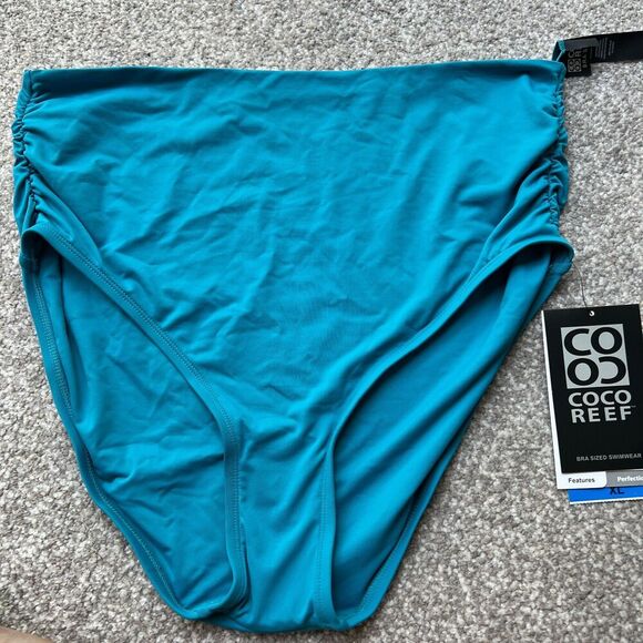 Coco Reef Swim Womens sz XL Impulse Rollover Solid Teal Cove Blue Bottoms - Picture 2 of 7